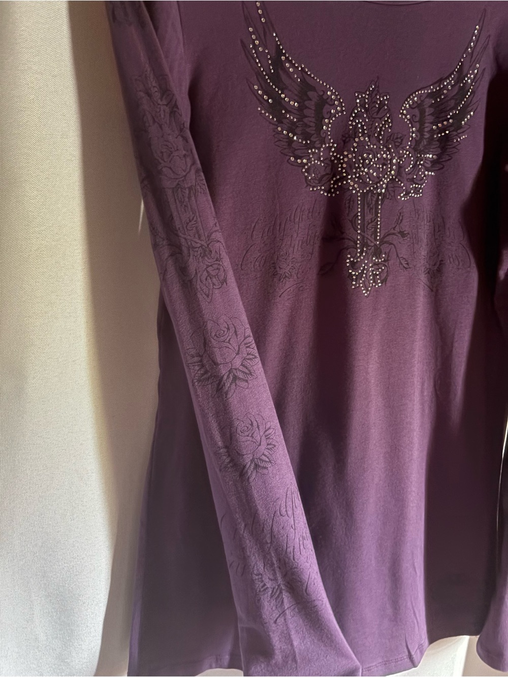 Katydid Purple Long Sleeve Tee with Embellished Wing Graphic - Picture 2 of 5